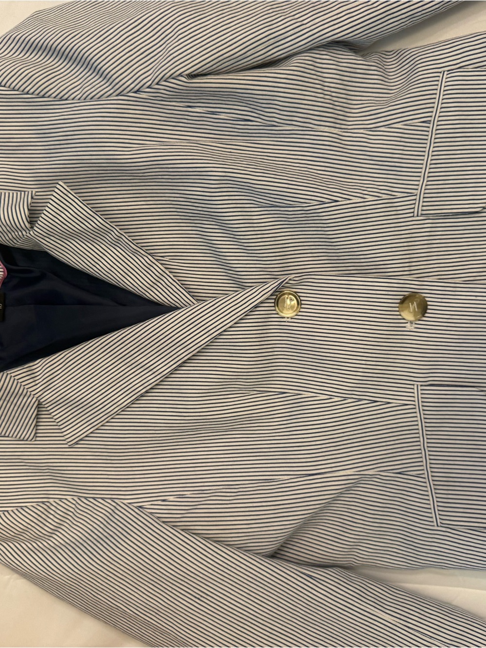 attention Navy and White Striped Double-Breasted Blazer for Kids